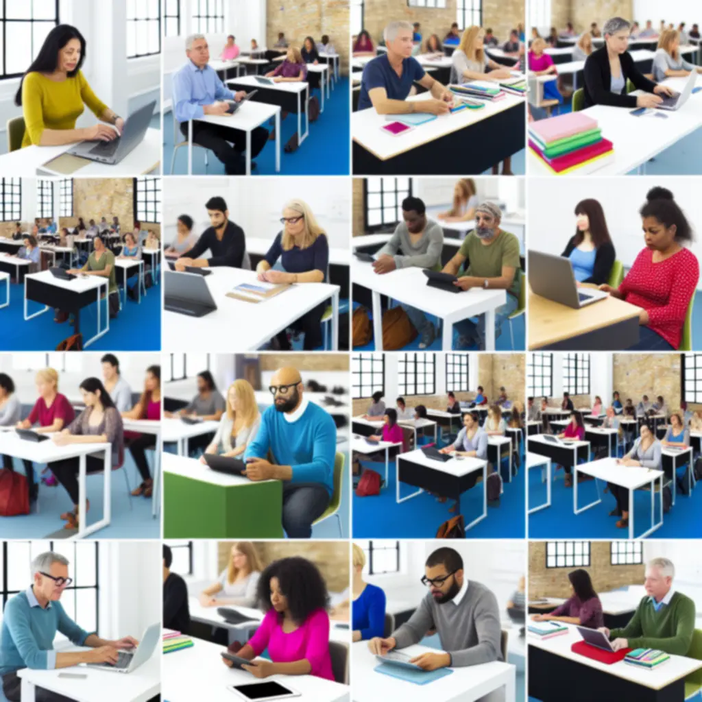 Modern training classroom with adult learners engaged in a collaborative session