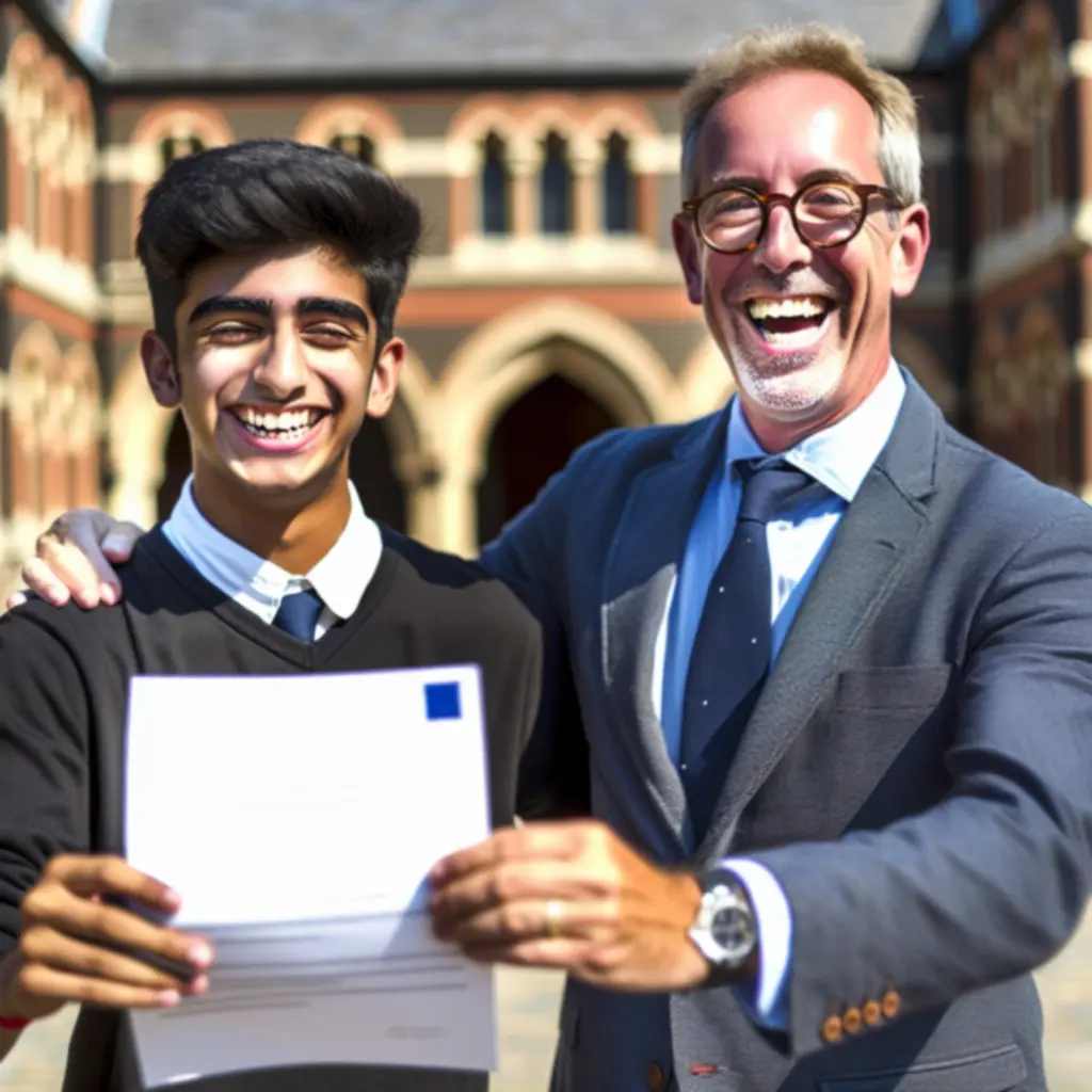 Student celebrating academic success with supportive mentor
